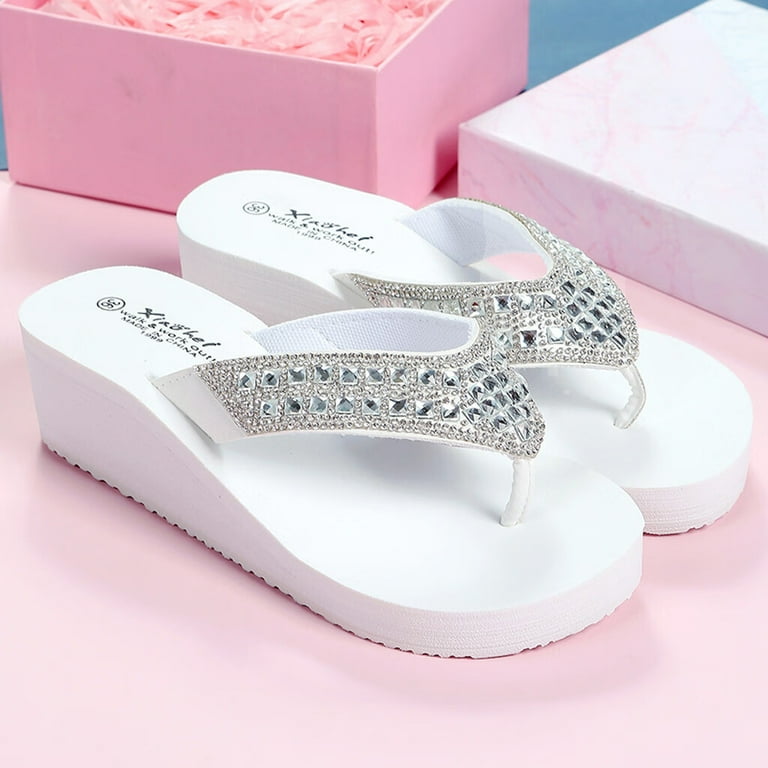 Summer Slippers Fashion Rhinestones Wedges Flip Flops Women's