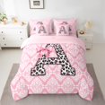 thumbnail image 2 of Homewish Initial A Letter Bedding Comforter Set 7 Pieces for Kids, Bohemian Damask Flower Full Bedding Set, Pink Princess Bowknot Reversible Fitted Sheet Flat Sheet, Lightweight Room Decor, 2 of 7