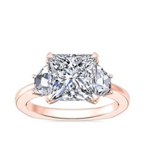 1.00 Ct Brilliant Princess Shape Three Stone Genuine Diamond Beautiful Wedding Ring for her Solid 18K Rose Gold Size 7