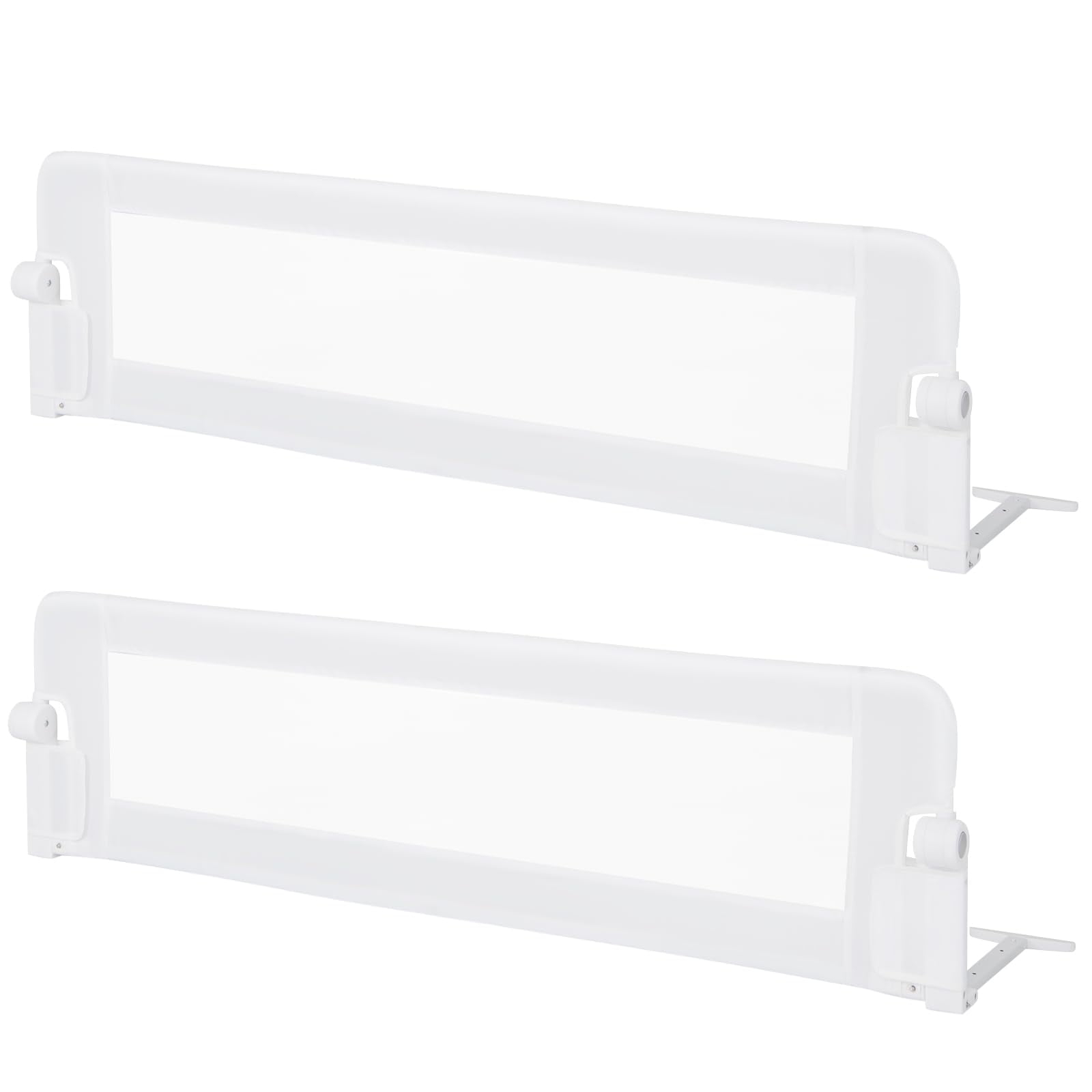 Double Sided Bed Rail Guard 2 Pack Extra Long Swing Down For Convertible Folding Safety Bedrail Full Size Queen King Mattress Rails (white 60")