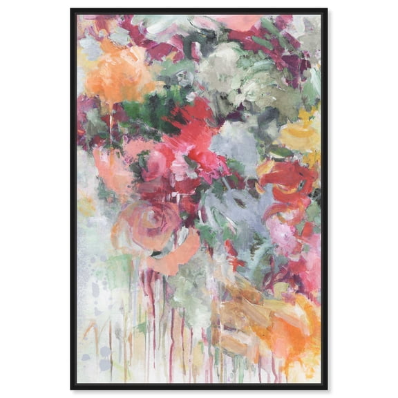 Doll Memories-Secret Green Floral Colorful Pastel Boho Abstract Canvas Wall Art by Art Remedy, Black Floater Frame, 10"x15"