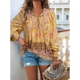 thumbnail image 5 of Women'S Casual Boho V Neck Top Loose Floral Printed Long Sleeve Beach Shirts Blouses Yellow XL, 5 of 8