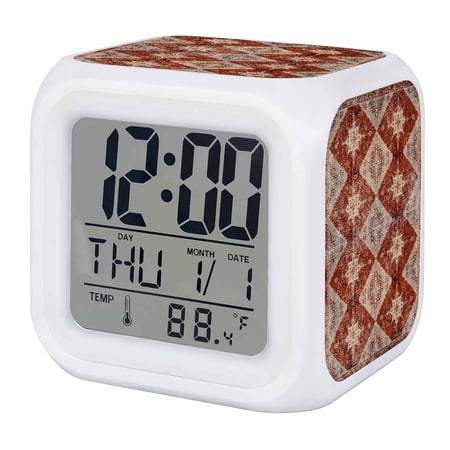 Retro Brown Digital Alarm Clock for Bedrooms,Smart LED Alarm Clock with 7 Color Changing Night Light,Boho Western Modern Geometric Abstract Art Silent Wake Up Clocks for Sleep Study Cooking 3.2x3.2