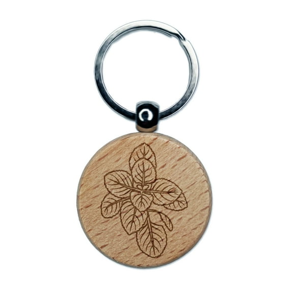 Oregano Herb Plant Round Keychain Charm Tag - Engraved Wood