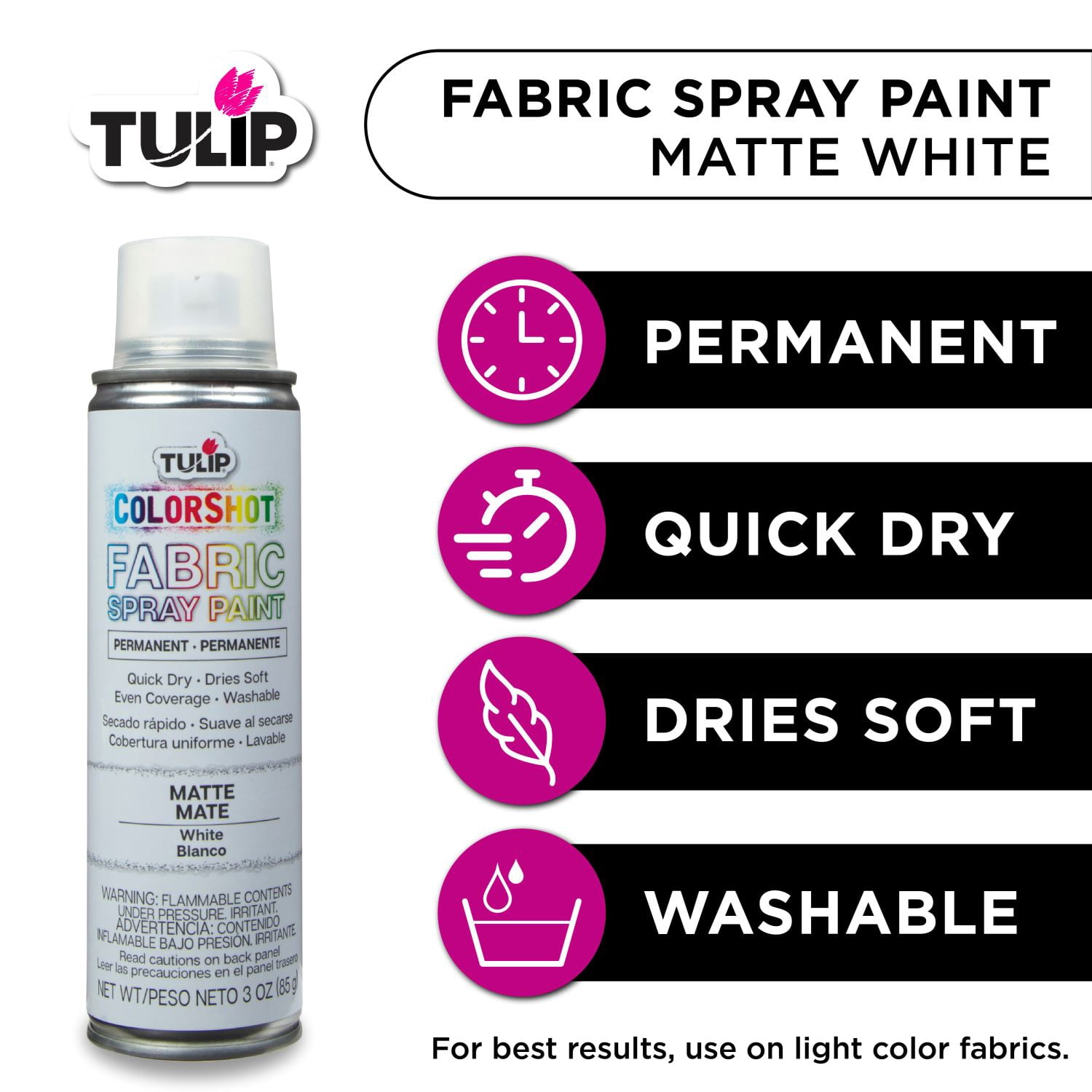 Tulip Color Shot Instant Fabric Spray Paint, 3 fl. Oz. White, Quick Dry and Permanent
