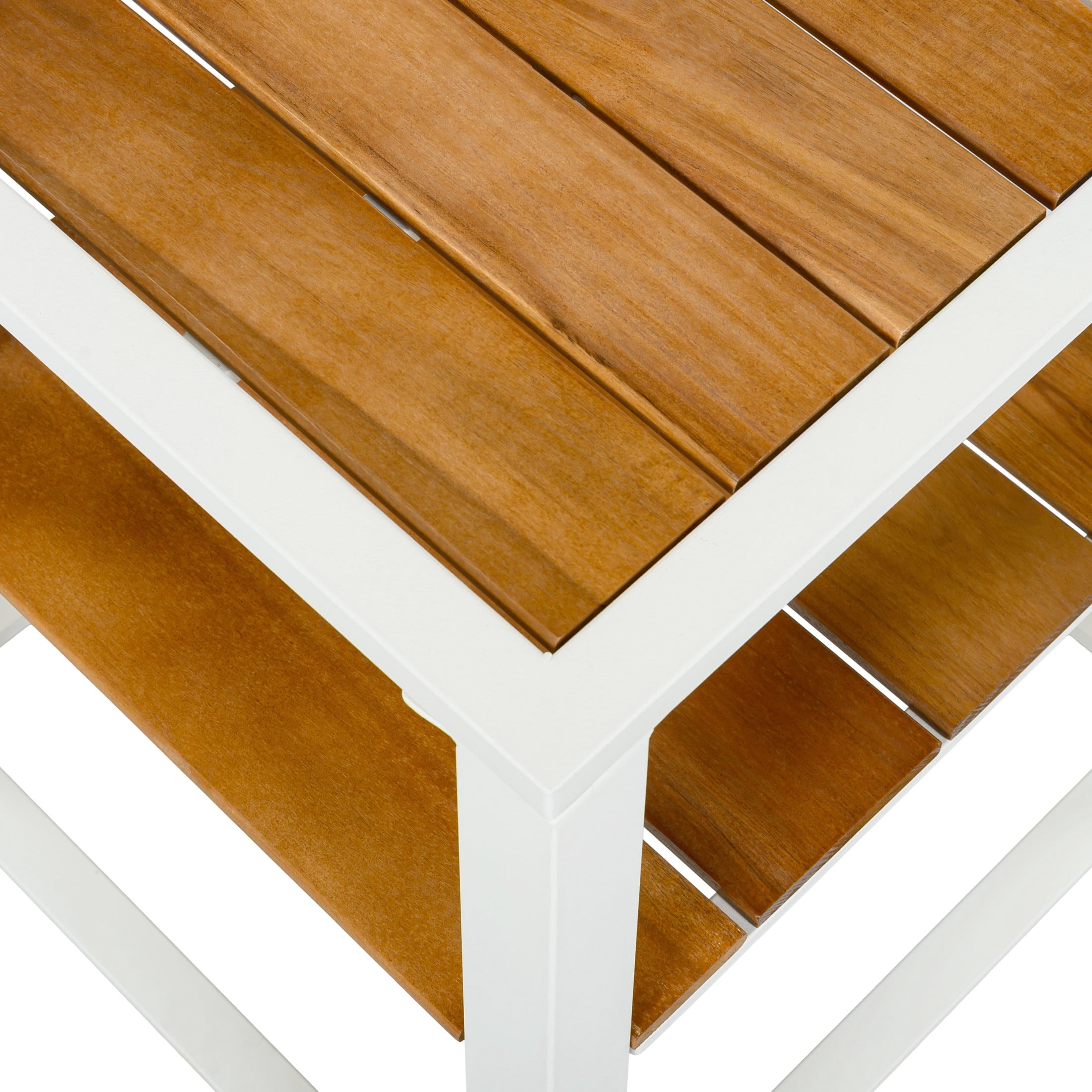 Christopher Knight Home Outdoor 2-Tier Side Table with Storage Shelf, White + Teak