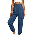 thumbnail image 5 of Khunlpohl Cargo Pant for Womens Button Elastic High Waist Casual Joggers Pants Hiking Athletic Trousers with Multiple Pockets, 5 of 8