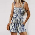 thumbnail image 4 of BRGZLK Women's Romper Summer Casual Smocked Jumpsuits Square Neck Sleeveless Loose Elastic Waist Shorts Overalls 2025 Beach Vacation Outfits Multicolor M, 4 of 7