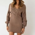 thumbnail image 5 of BSDJILFG Short Sweater Dress for Women Fall Mini Dress Long Sleeve V-Neck Bodycon Soft Cotton Knitted Wrap Cocktail Dress Winter, 5 of 9