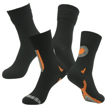 

RANDY SUN Waterproof Golf Socks Men s Breathable Running Hiking Baseball Trekking Mid Calf Socks 2 Pairs-Black&Orange XS