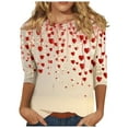thumbnail image 2 of VKOYWKM Women's Heart Print Tops Valentine's Day T-Shirts 3/4 Sleeve Loose Fit Holiday Tops Spring T-Shirt Casual Crew Neck Romantic Valentine T-Shirts, 2 of 5
