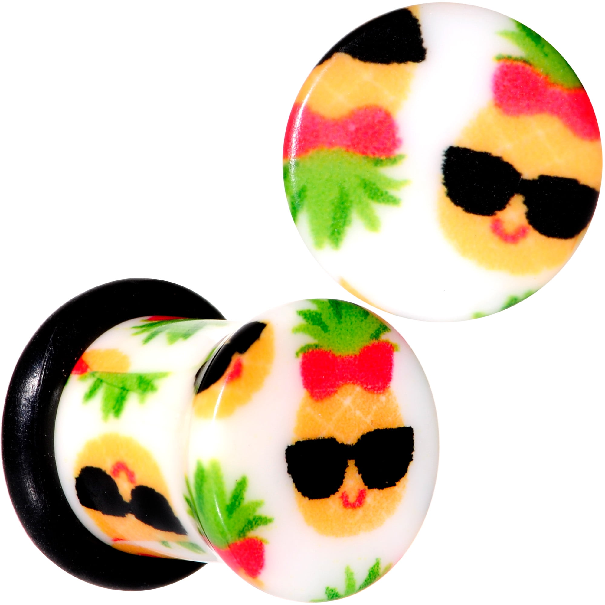 Body Candy 0G 2Pc Ear Plugs White Acrylic Cool Pineapple Single Flare
