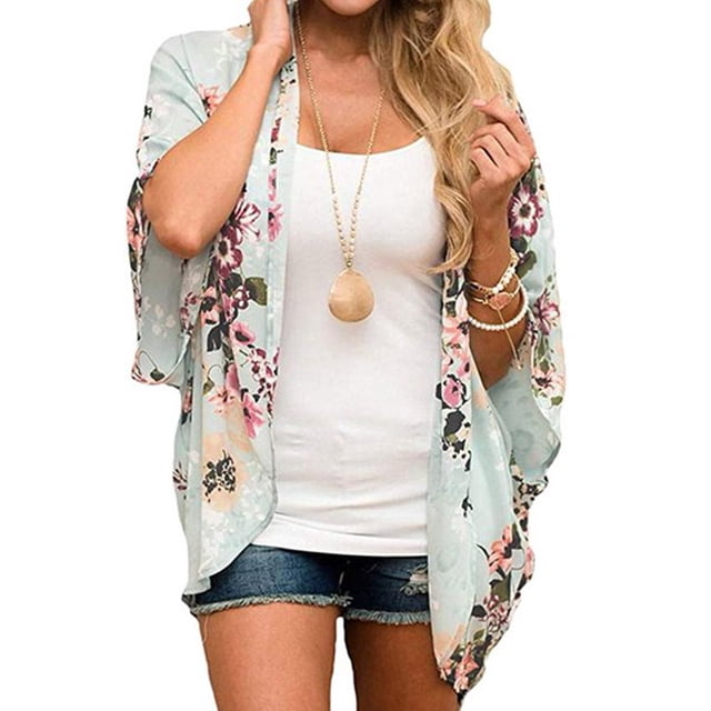 Qarigey Mujeres Imprimir frente abierto Mangas 3/4 Ropa de playa Cubrir Prendas para la parte del cuerpo TYPE6 3XL