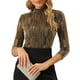 thumbnail image 5 of INSPIRE CHIC Blusa metálica brillante de rayas para mujer de 3/4 de manga 2XL Oro Negro, 5 of 7