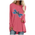 thumbnail image 1 of Mode Femme Décontractée Imprimé Col Rond T-shirt Manches Longues Ample Blouse Chandail, 1 of 1