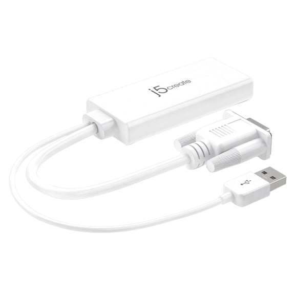 j5create JDA214 VGA to HDMI Cable with Built-in USB Power Cable, White