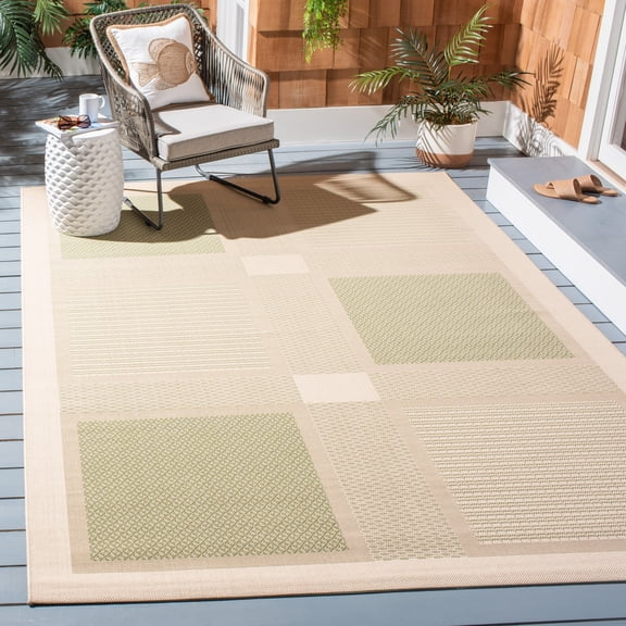 Safavieh Courtyard Eileen Geometric Indoor/Outdoor Area Rug, Natural/Olive, 6'7" x 9'6"