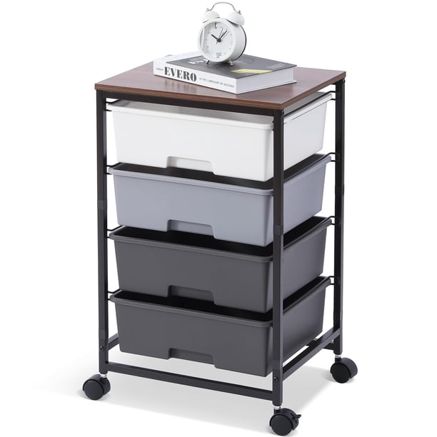 Carrito utilitario SYKIARIOL de 4 cajones con ruedas, color gris