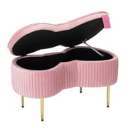 Impressions Vanity Hello Kitty Bow Storage Ottoman Bench, Pink Velvet with Gold Metal Legs
