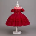 thumbnail image 2 of IFNWSV Girls Dresses Kids Solid Color Short Sleeve Dress Princess Dress for Red 9-10Years, 2 of 6