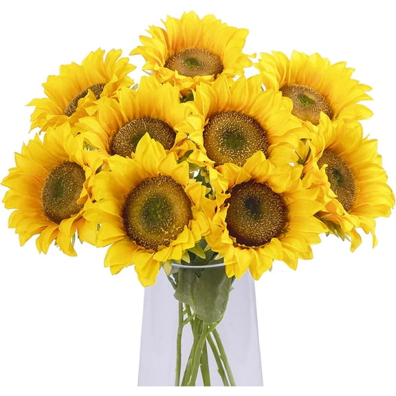 Viworld 6PCS Artificial Flowers Sunflowers with Stems Bouquet Look Real for Wedding Centerpieces Home Decoration Party(Gold Yellow)