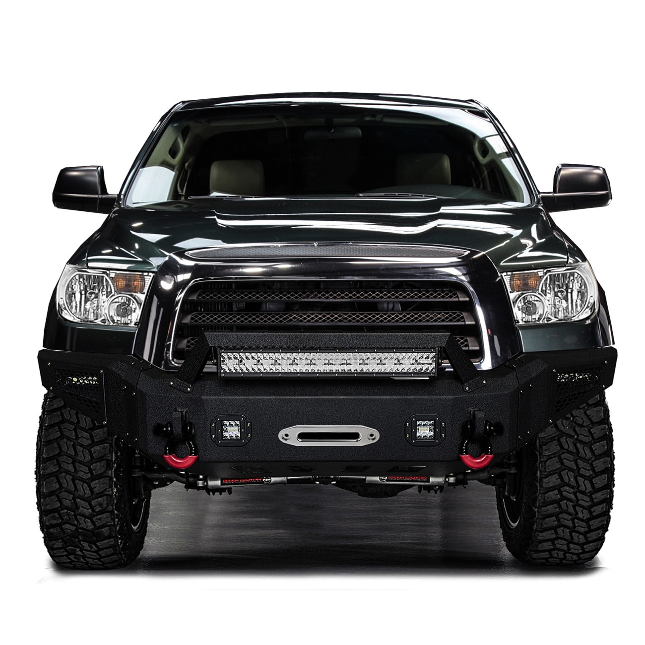 Vijay Compatible with 2007-2008-2009-2010-2011-2012-2013 Toyota Tundra Front and Rear Bumper Textured Black Steel with Lights and D-rings