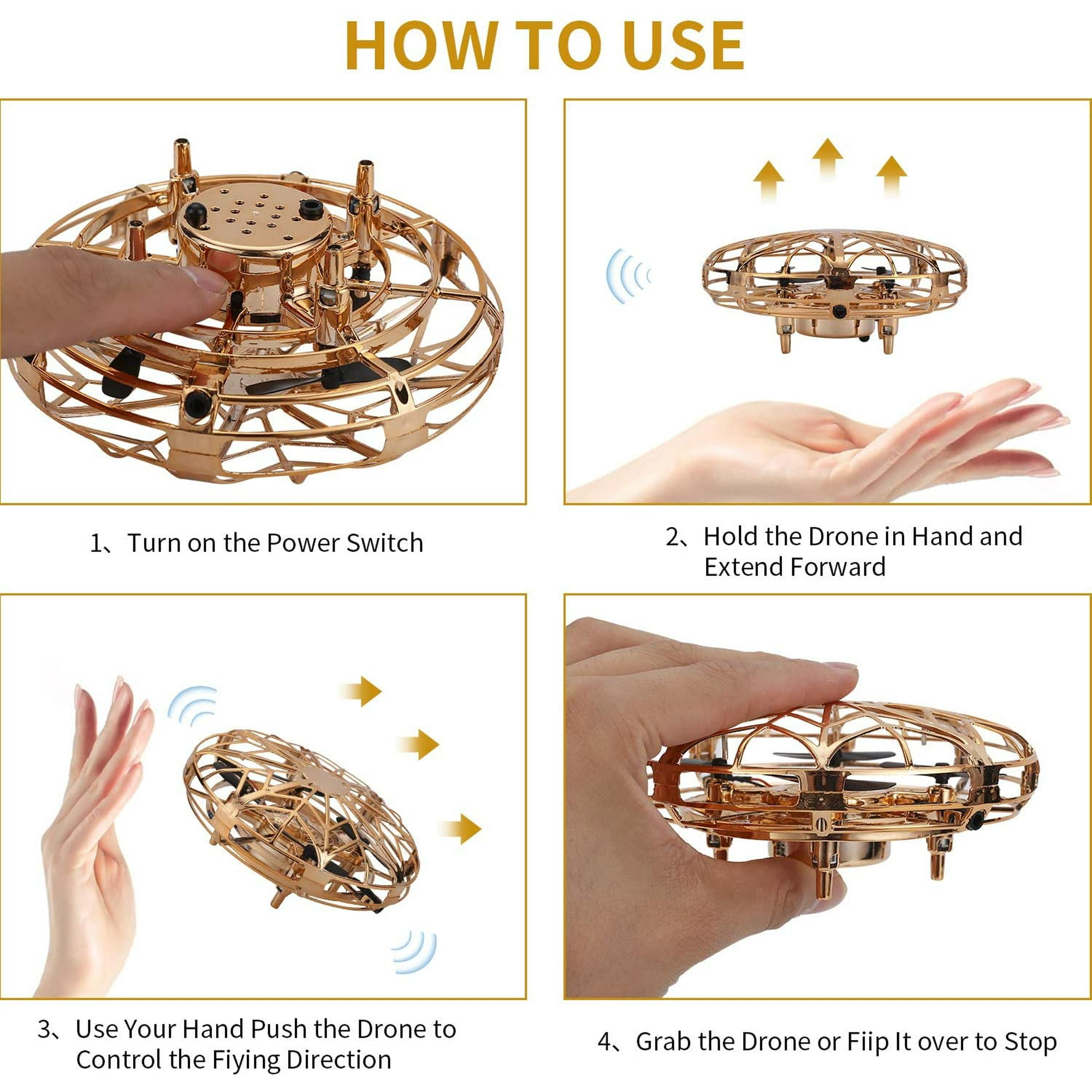 UFO Mini Drone, Mini Flying Toy Drone Hand Controlled, Kids Toy Hand Sensor  Hand Operated Simple Indoor Outdoor Flying Ball (Gold) | Walmart Canada