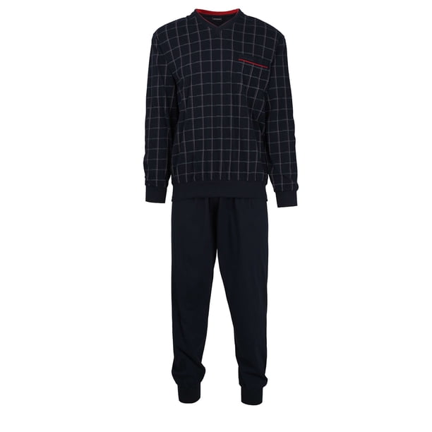 GÖTZBURG Pijama Larga para Hombre - Pijama de Cuello en V, Algodón puro Marina 5XL (XXXXX-Large)