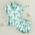 thumbnail image 5 of Abcomgle Pjs for Girls 14-16 Bownot Print Pajama Set for Girls Silk Button Down Short Sleeve Tshirt and Ruffle Pajama Pants Girls Cute Summer Pajamas for Girls 6-7 Years,Green, 5 of 7