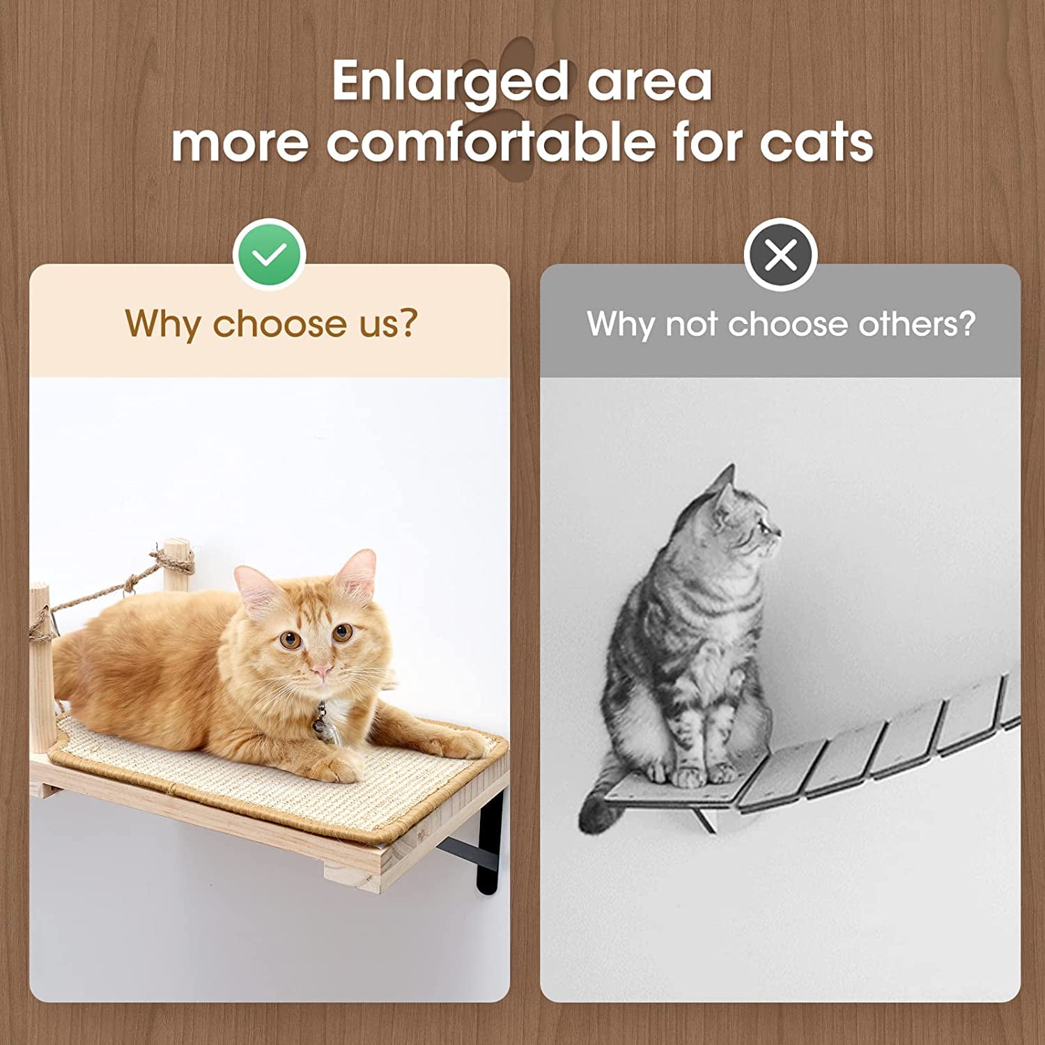 A.FATI Wall-Mounted  Roped Bridge Long for Indoor Cats, Wooden Bed and Perches with Sisal Scratch Mat