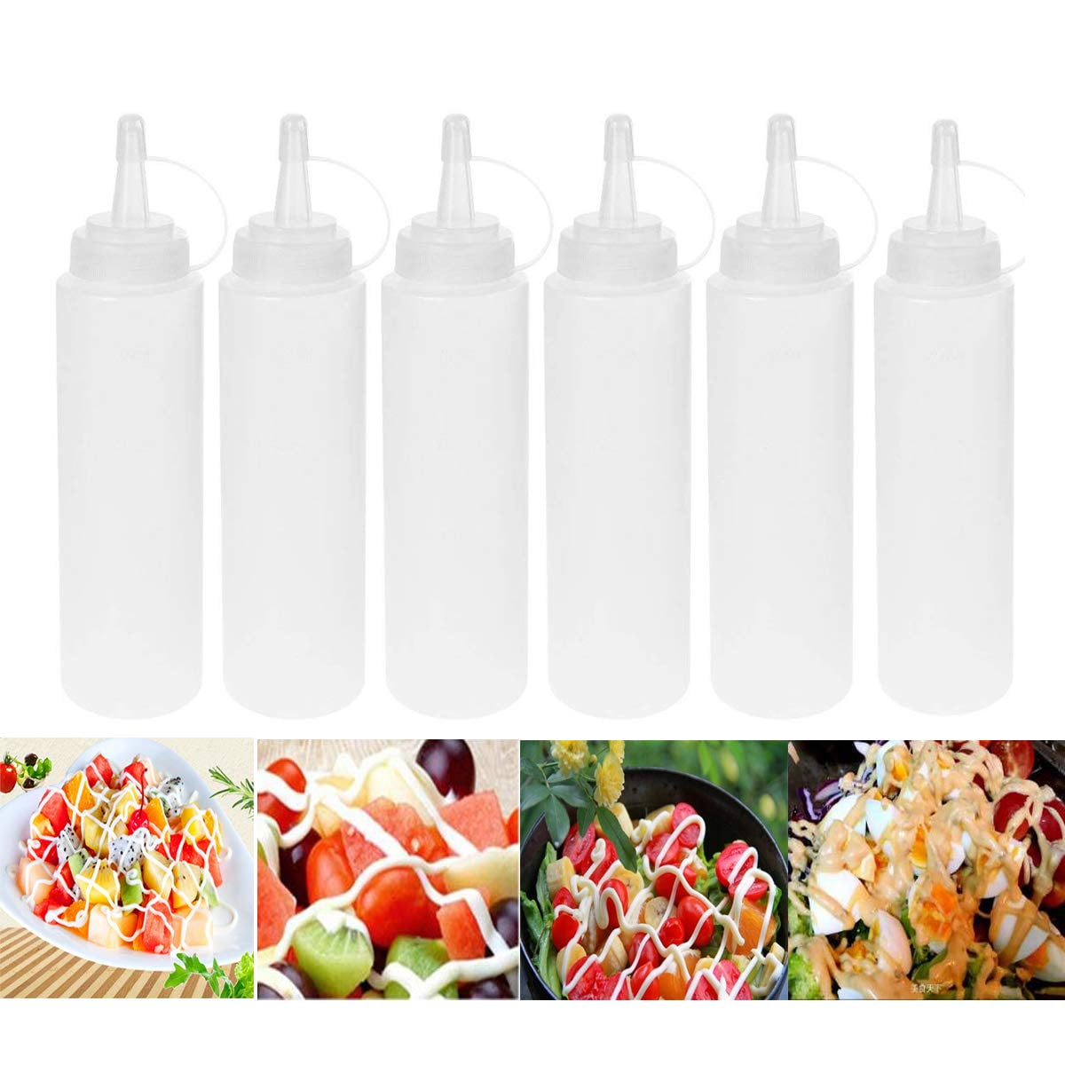 6 Pack 8 Oz Plastic Squeeze Dispensing Bottles Twist On Cap Lids and
