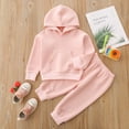 thumbnail image 2 of Gureui Toddler Baby Girls Winter Clothes 2pcs, Solid Color Long Sleeve Hoodie Tops Pants Outfits, 2 of 7