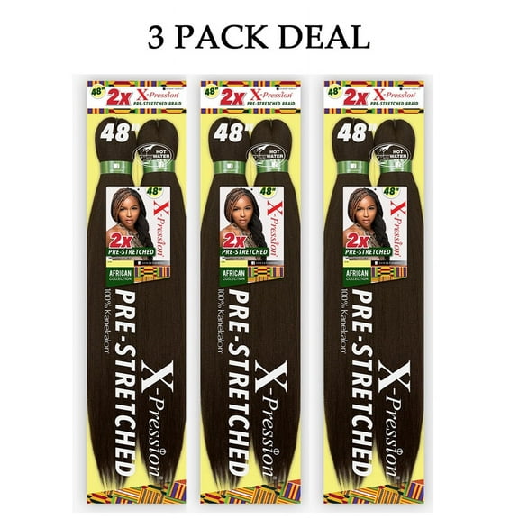 Sensationnel African Collection Jumbo Braid Pre Stretched X Pression Hair 2x 48” ( #1 Black 3 Pack )