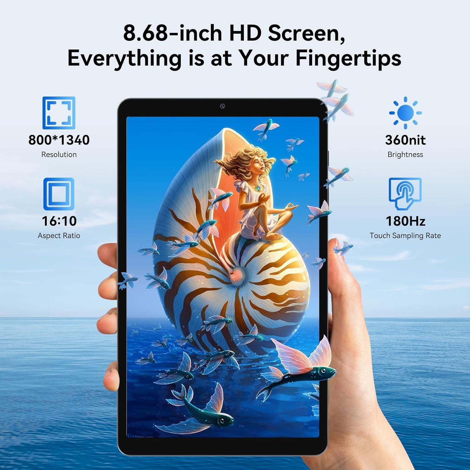Latest Android 15 Tablets Link 2 , 8.68 Inch IPS Display, 12GB RAM 128GB ROM /2TB TF, Gemini AI, T310 Ouard-Core, 5000mAh Battery, Widevine L1, Dual Box Speakers,Gray