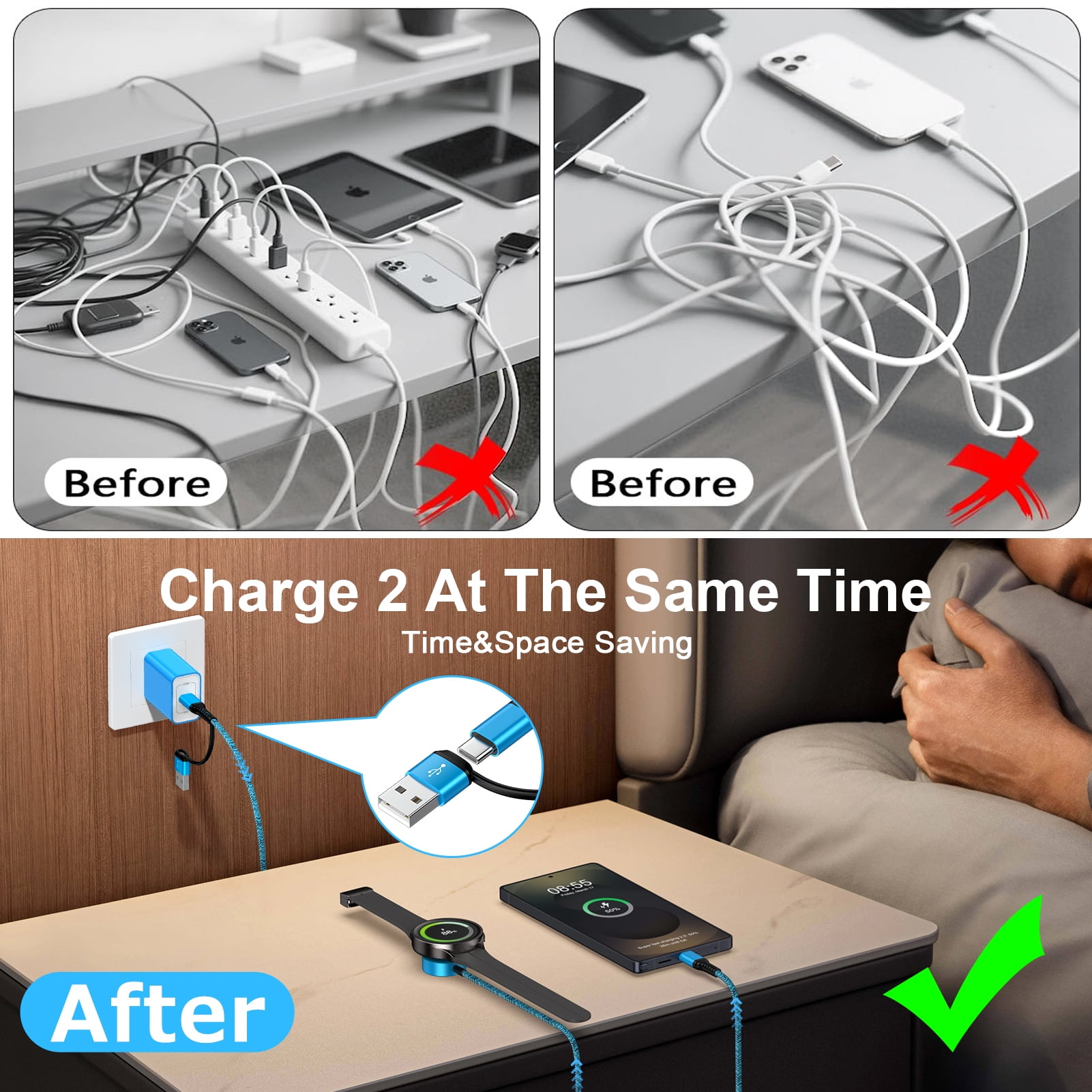 2 in 2 USB C Watch Charger,2Pack Type C Charger Block w/ Type C Charger Cable Cord 6FT USB C Fast Charging Dock Stand Replacement Wireless Magnetic USB Type C Watch Charger Pad Compatible for Samsung
