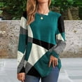 thumbnail image 4 of Lohuatrd Women Geometric Patchwork Color Tops O-neck Long Sleeve Buttons Decor Casual Blouse Loose Fit Tunic Tops, 4 of 8