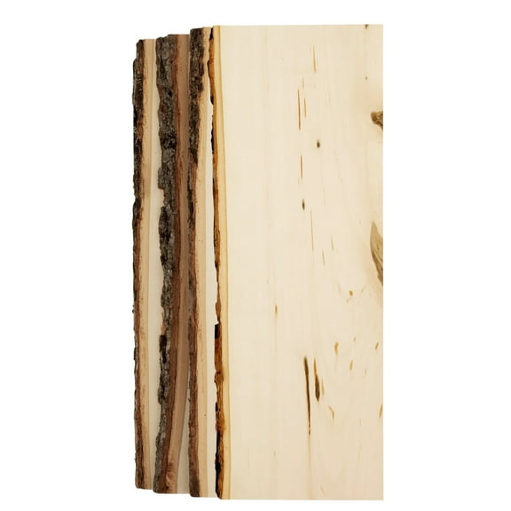 RUSTIC BASSWOOD BARK EDGE PLANK, 0.69" X  6"  X 16", 4 PACK BY FOGGY BOTTOM WOODWORKS LLC