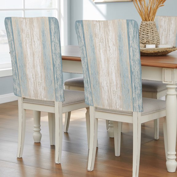 Slate Blue Planks Chair Back Covers Set of 2, Farmhouse Vertical Wood Grain Removable Dining Seat Cover Washable Kitchen Chair Slipcovers Protective for Party Decoration 19x20in