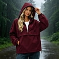 thumbnail image 2 of vdgthytj Rain Jacket Womens Half Zip Long Sleeve Hooded Drawstring Bottom Waterproof Hiking Outdoor Pullover Outerwear(X-Large,Wine), 2 of 7