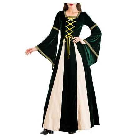 

Juebong Womens Square Neck Maxi Dress Retro Showsuit Irish Costume Flare Sleeve Dress Gothic Vintage Plus Size Formal Dress Halloween Evening Party Dress
