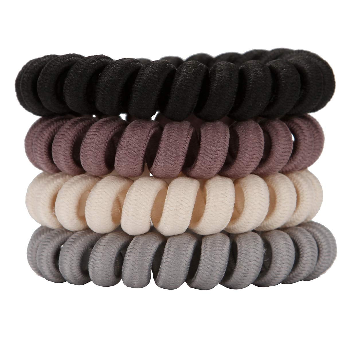 4 Pack Spiral Hair Ties, Ponytail holder Coil Hair Ties, Phone-Cord Traceless Hair Rings