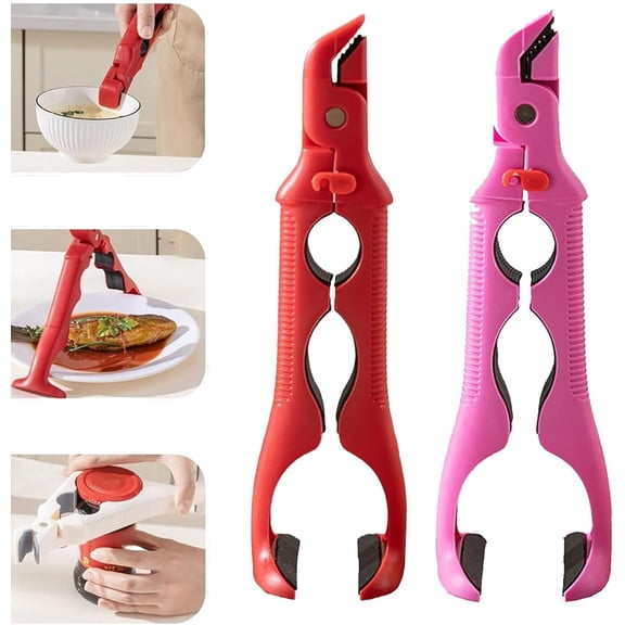 Yippzo 2 Pack 3-in-1 Hot Plate Gripper, Multi-angle Anti-Scald Bowl Holder Clip Grabber Tool with Lock, Heat Resistant Silicone Kitchen Tool with Lock & Bottle Opener