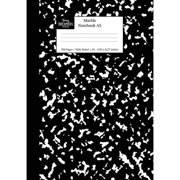 A5 Lined Notebooks Marble Notebook A5: Black Marble Wide Rule Journal, Book 1, (Paperback)