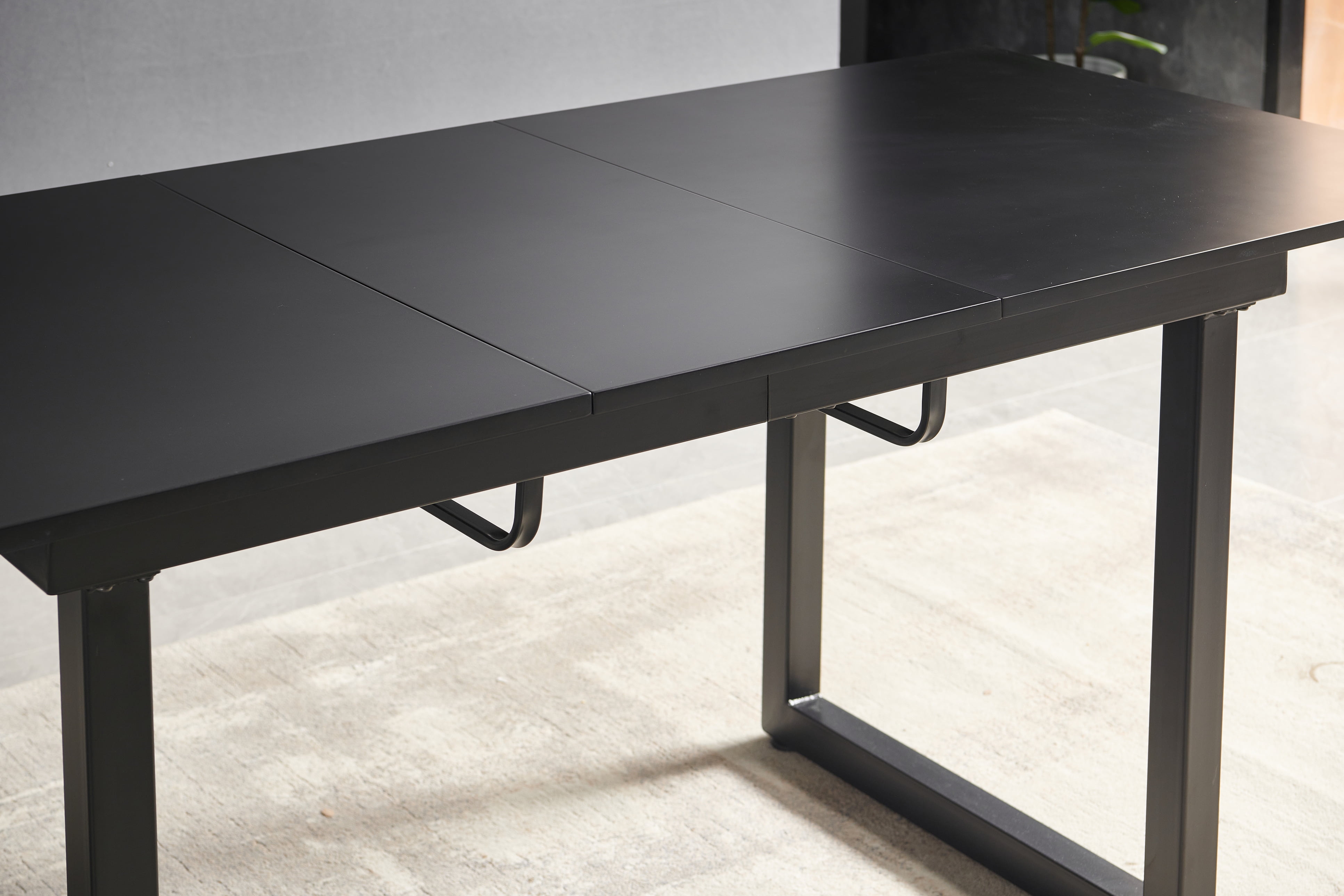 MAYEERTY Modern Square Extendable Dining Table - Black Metal Legs