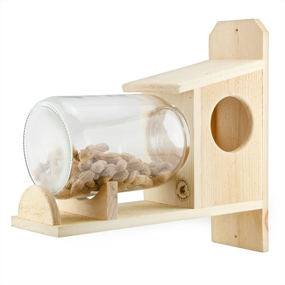 Uncle Dunkels Backyard Squirrel Feeder (w/ Gallon Glass Jar); Rustic Handmade Squirrel Food Box