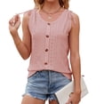 thumbnail image 4 of YFELWZ Womens Plus Size Summer Solid Color Crewneck Button Drawstring Loose Vest Top Pink XXL, 4 of 9