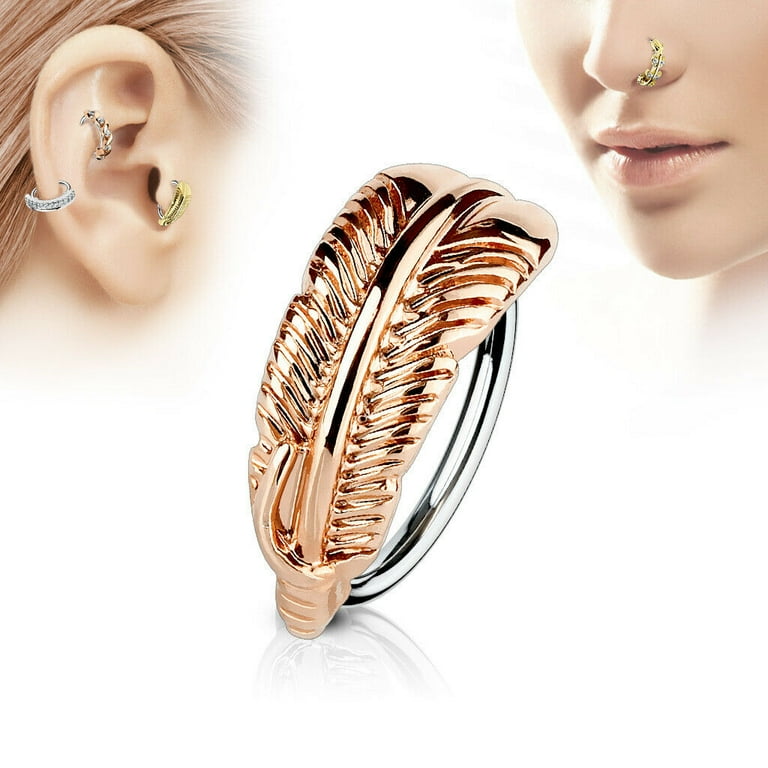 Nose Cartilage Bendable Hoop Ring with Feather Hugger Top 20g or