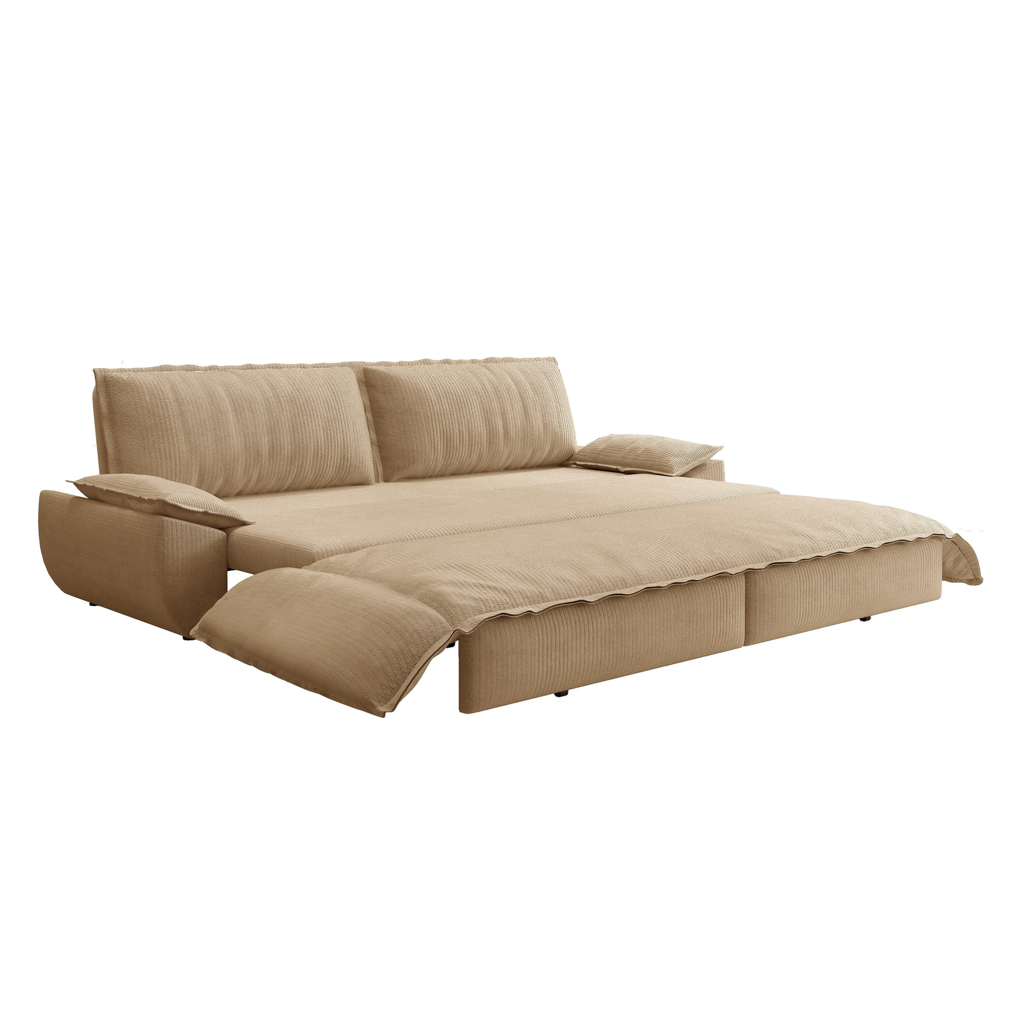 3-in-1 Queen Convertible Sleeper Sofa Bed, 73.2" Corduroy Pull Out Couch with Extra Deep Seat & Pillow Top Armrests, Modern Folding Futon Lounge, Camel