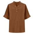 thumbnail image 4 of Xijirk Women's Notched V‑Neck Half Button Blouse, 3/4 Sleeve Loose Fit Casual Everyday Shirt,2XL, 4 of 4