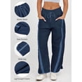 thumbnail image 5 of Women's Elastic Waist Wide Leg Baggy Drawstring Waisted Contrast Color Workout Track Pants for Casual Work Navy Blue XL, 5 of 9